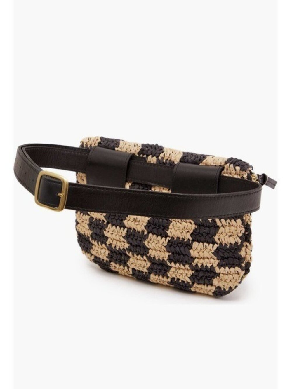 Clare V Checkerboard Woven Belt Bag NWT Black Natural Checker Raffia - Picture 3 of 9